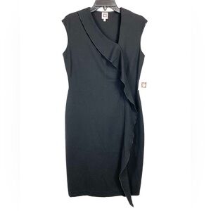 Ann Klein Sleeveless Black Ruffle Stretchy Sheath Dress Sz. 6